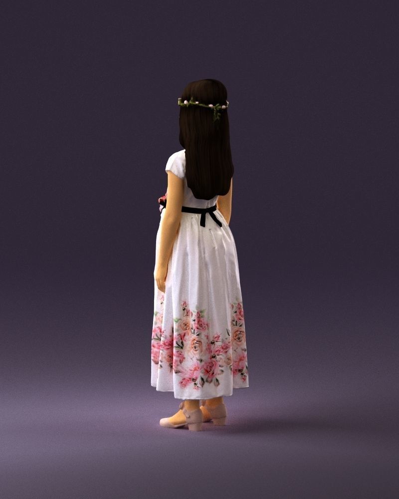 girl in white long dress roses print 1077 3D Print Ready 3D print model_19