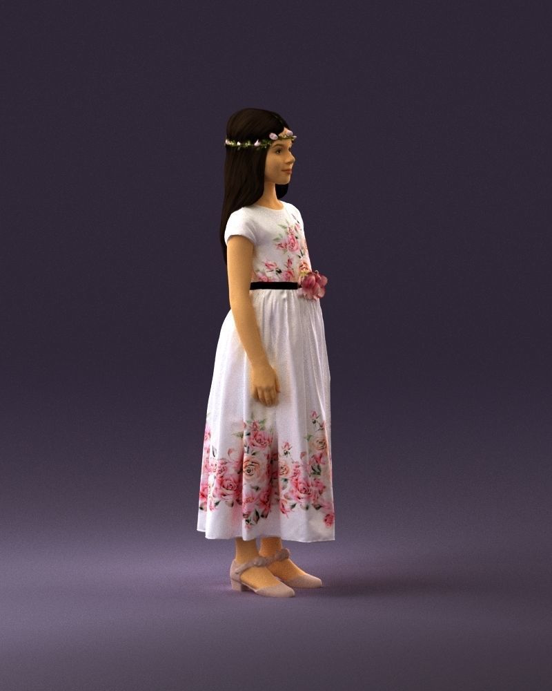 girl in white long dress roses print 1077 3D Print Ready 3D print model_15