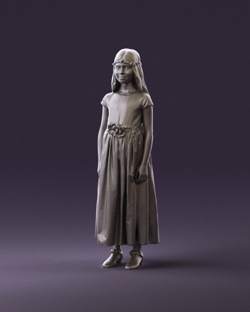 girl in white long dress roses print 1077 3D Print Ready 3D print model_10