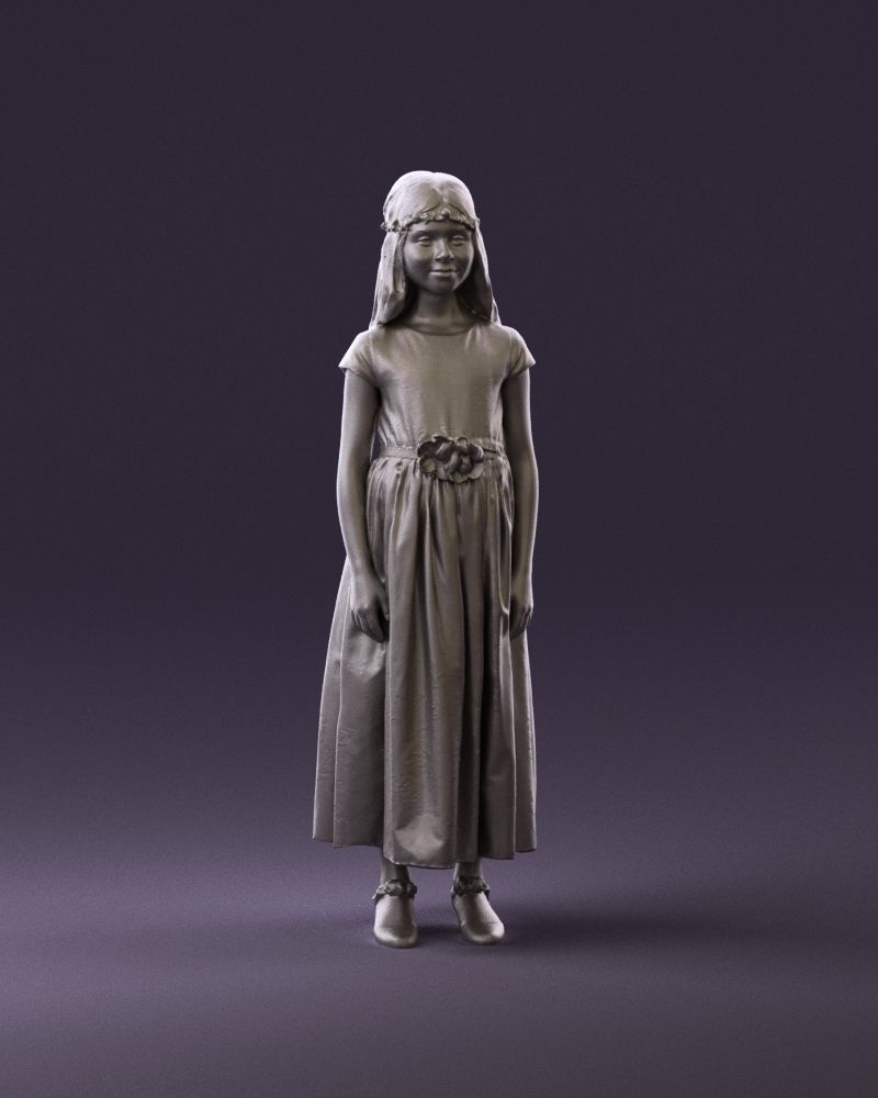 girl in white long dress roses print 1077 3D Print Ready 3D print model_1