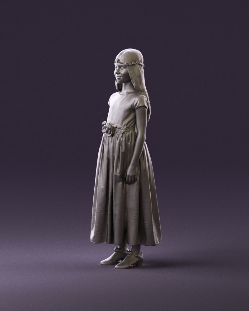 girl in white long dress roses print 1077 3D Print Ready 3D print model_9