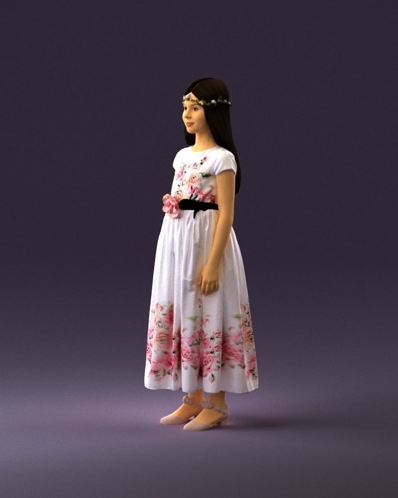 girl in white long dress roses print 1077 3D Print Ready 3D print model_21