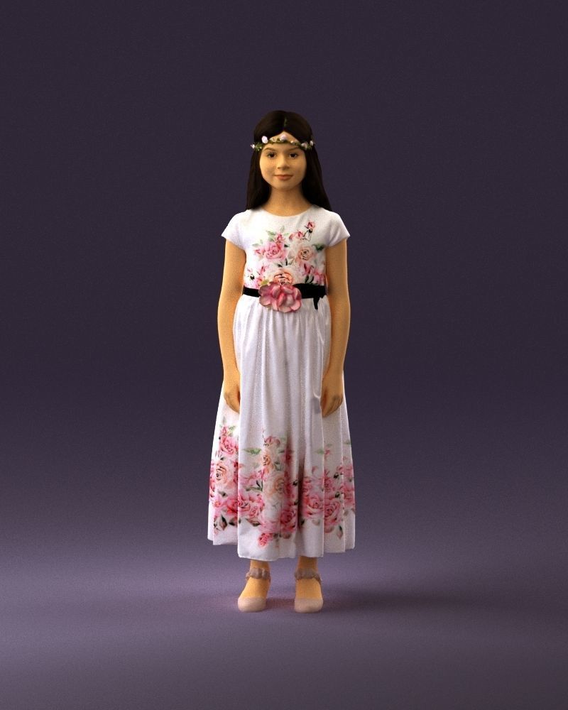 girl in white long dress roses print 1077 3D Print Ready 3D print model_23
