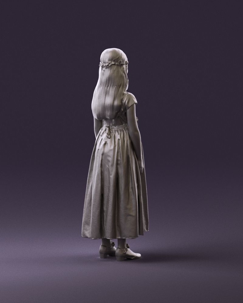 girl in white long dress roses print 1077 3D Print Ready 3D print model_5