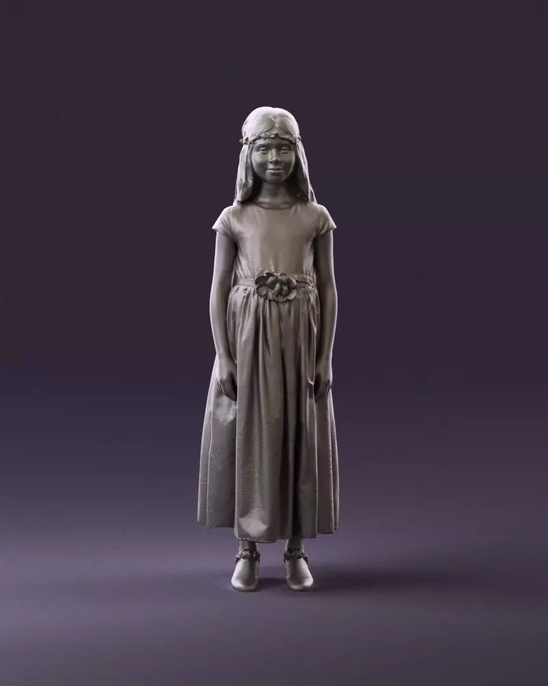 girl in white long dress roses print 1077 3D Print Ready 3D print model_0