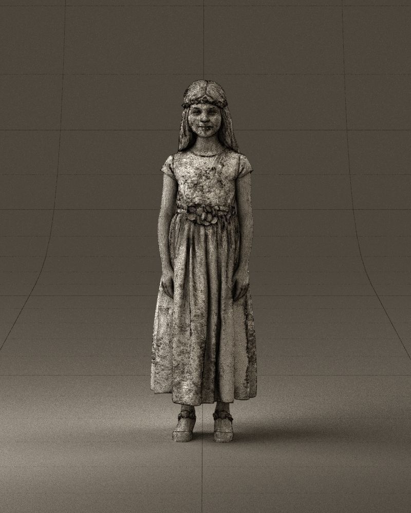 girl in white long dress roses print 1077 3D Print Ready 3D print model_35