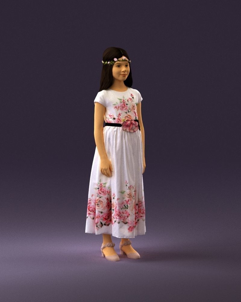 girl in white long dress roses print 1077 3D Print Ready 3D print model_14