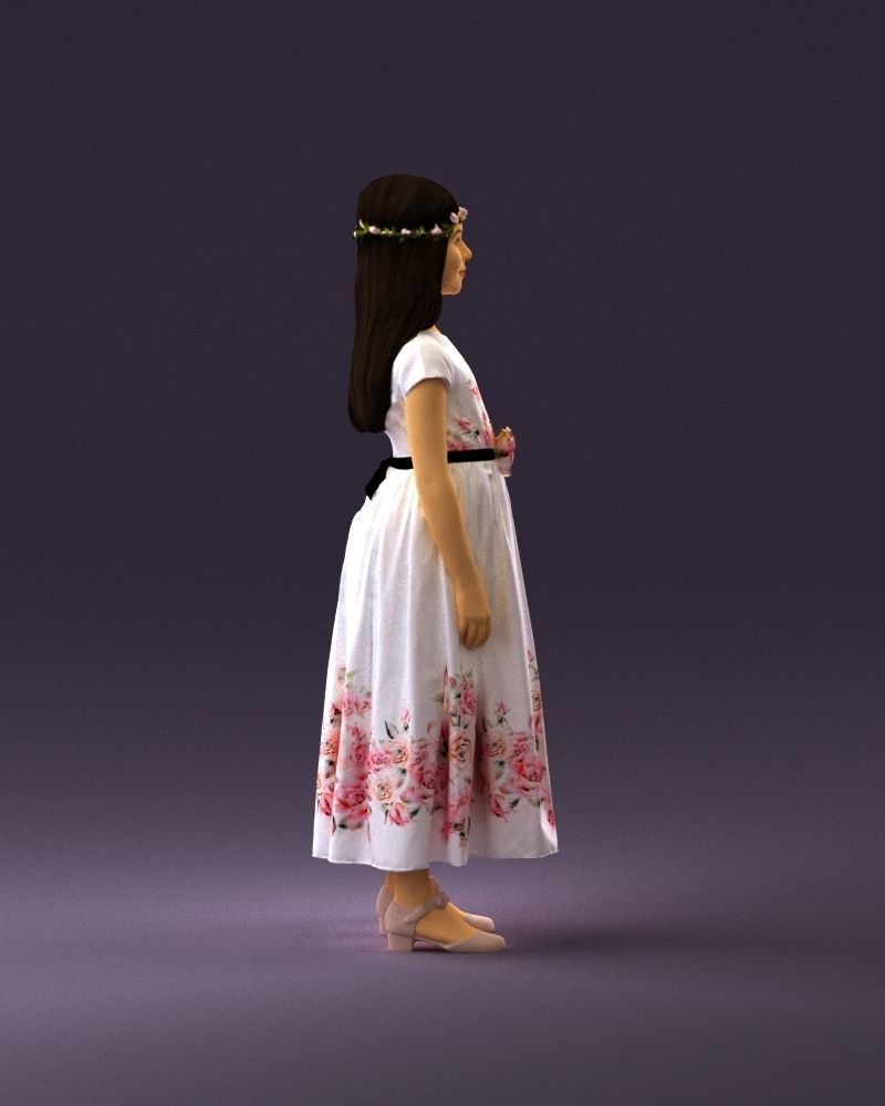 girl in white long dress roses print 1077 3D Print Ready 3D print model_16