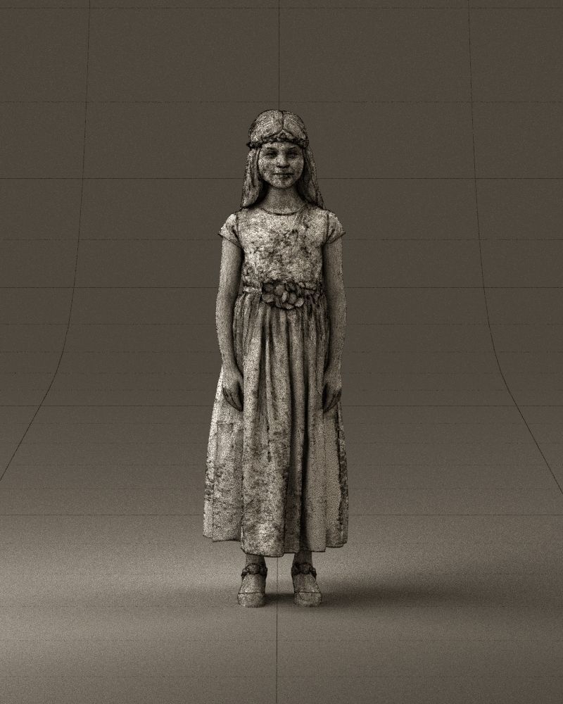 girl in white long dress roses print 1077 3D Print Ready 3D print model_24