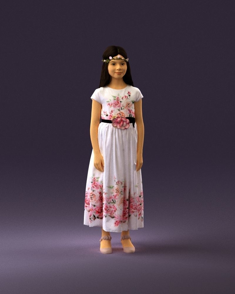 girl in white long dress roses print 1077 3D Print Ready 3D print model_13