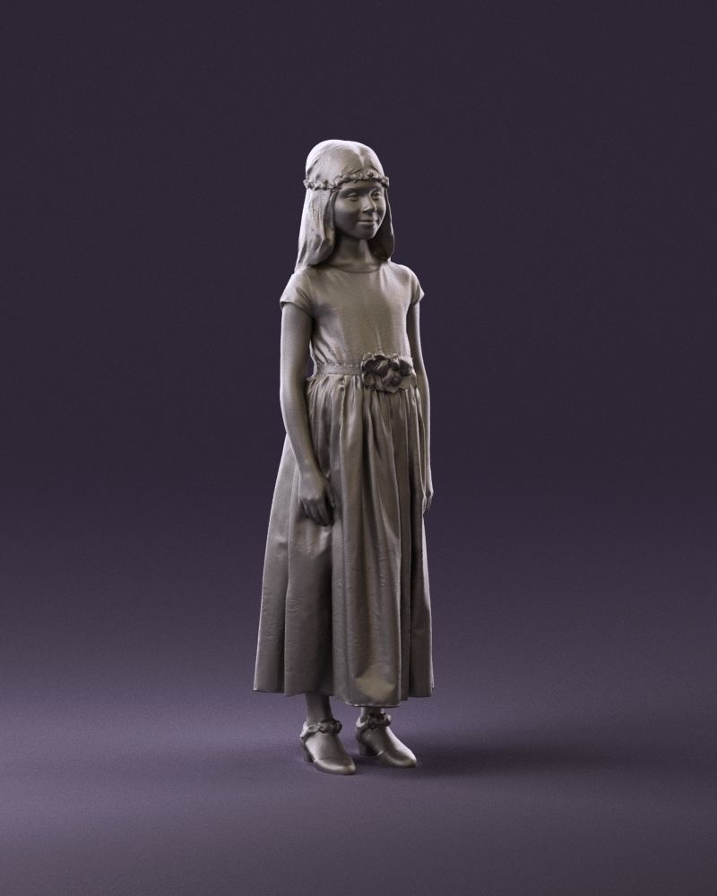 girl in white long dress roses print 1077 3D Print Ready 3D print model_2