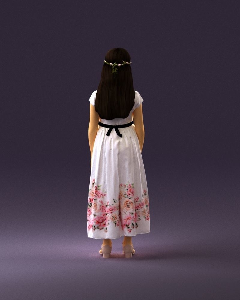 girl in white long dress roses print 1077 3D Print Ready 3D print model_18