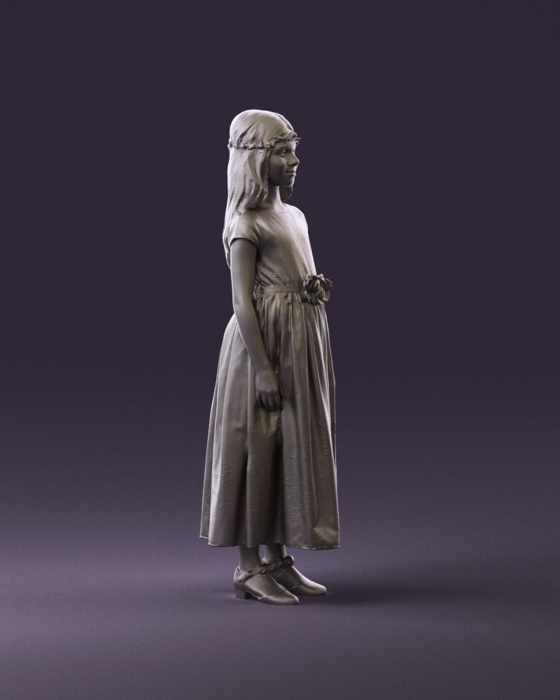 girl in white long dress roses print 1077 3D Print Ready 3D print model_3