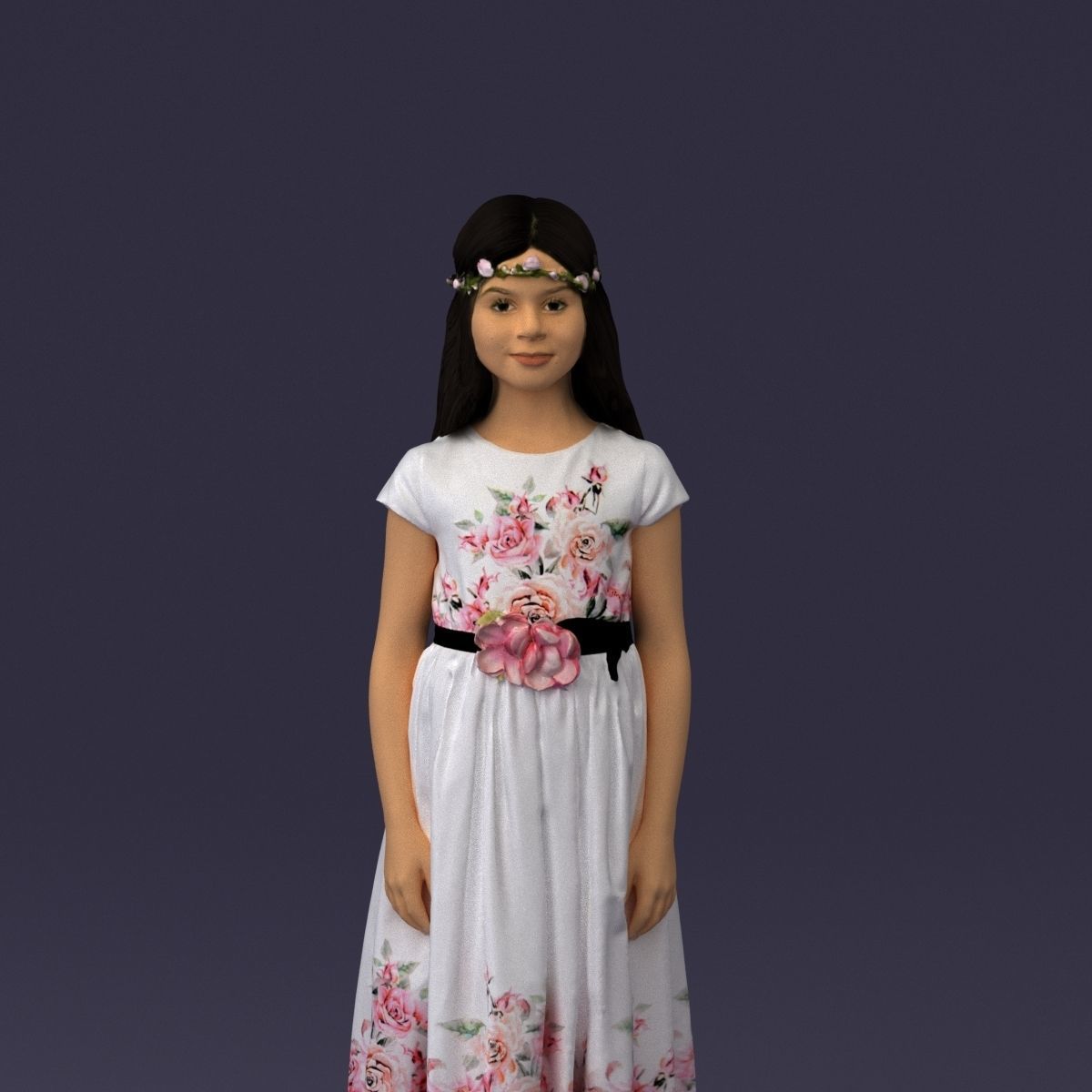 girl in white long dress roses print 1077 3D Print Ready 3D print model_37