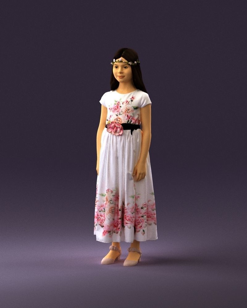 girl in white long dress roses print 1077 3D Print Ready 3D print model_22