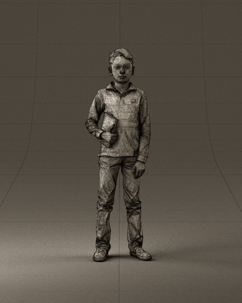 junior boy in white red blue polor and book 1079 3D model_24