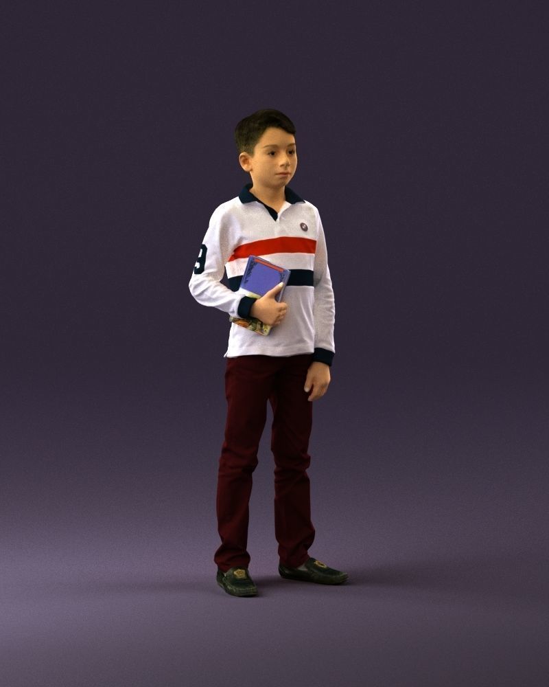 junior boy in white red blue polor and book 1079 3D model_2