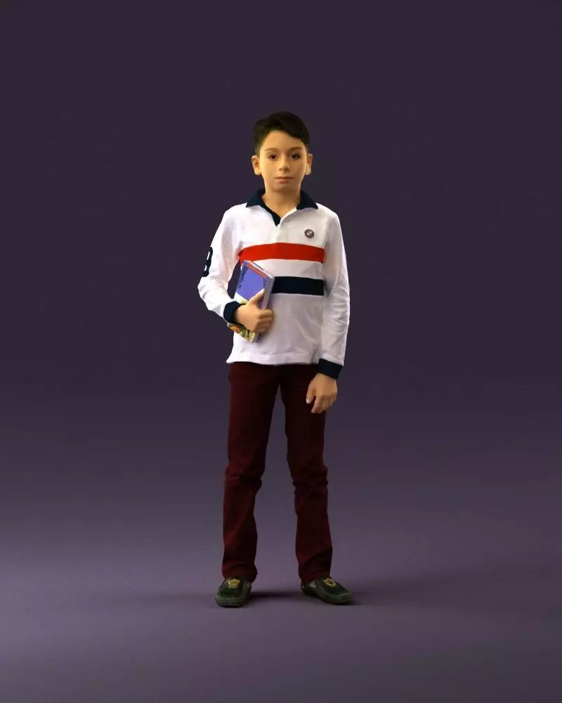 junior boy in white red blue polor and book 1079 3D model_0