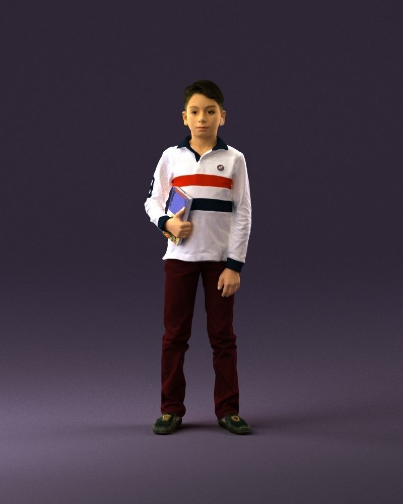junior boy in white red blue polor and book 1079 3D model_11
