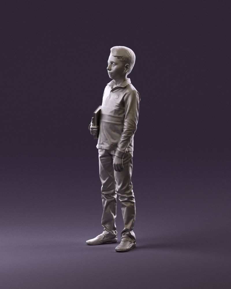 junior boy in white red blue polor and book 1079 3D model_21