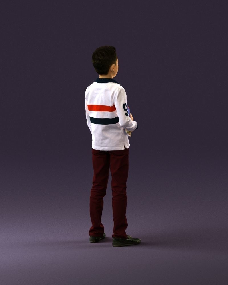 junior boy in white red blue polor and book 1079 3D model_5
