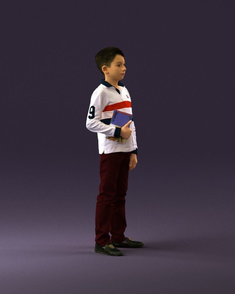 junior boy in white red blue polor and book 1079 3D model_3