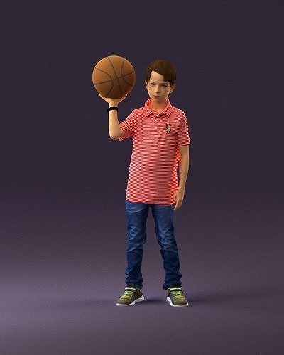 junior boy with basketball ball 1080 3D model