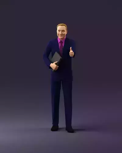 man in blue suit with book hand OK 1081