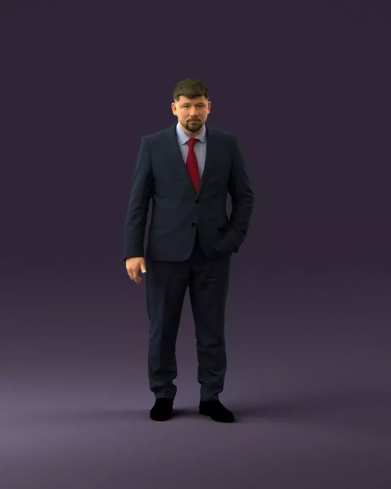 man in dark blue suit red tie cozy beard 1072 3D model