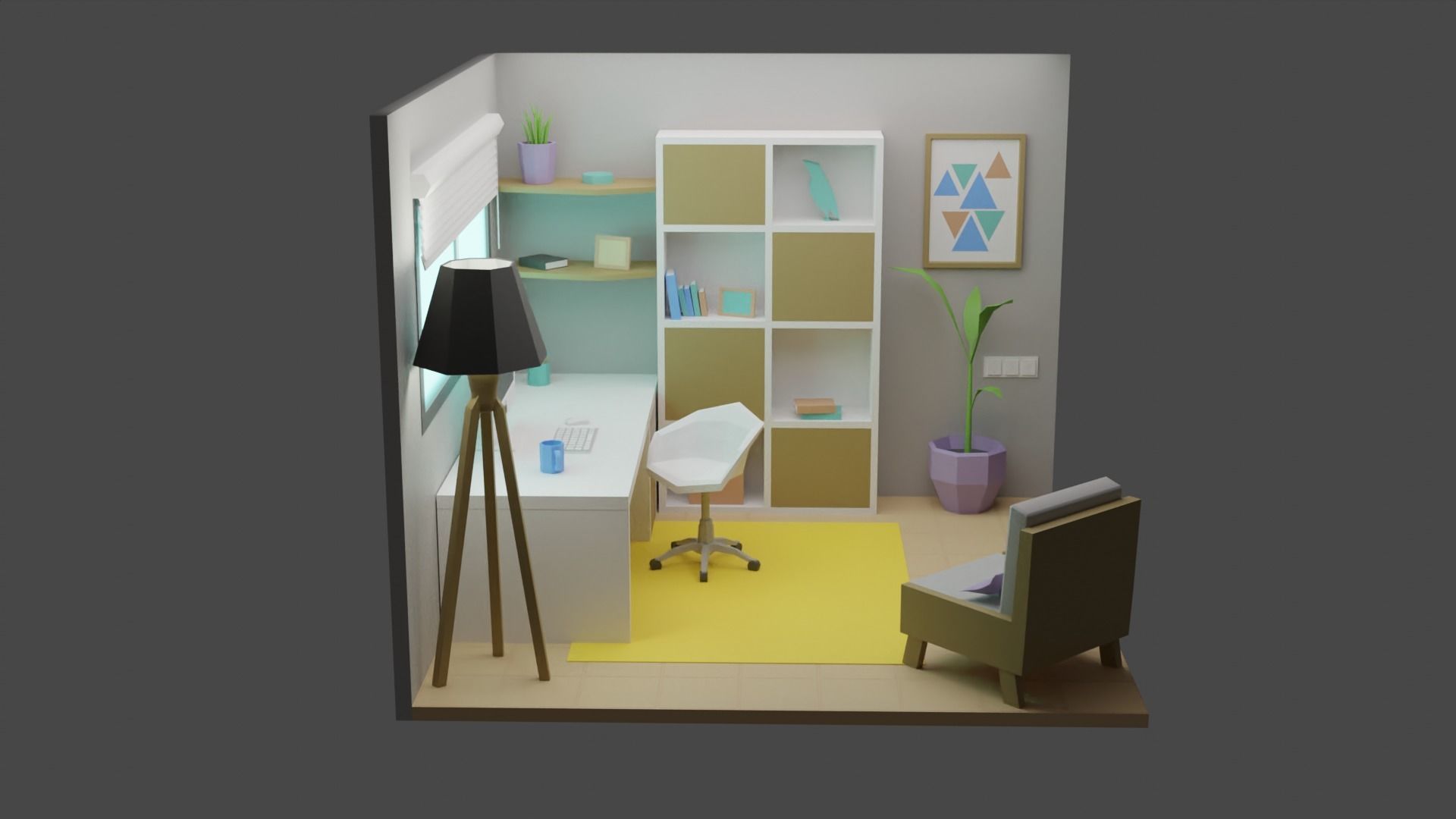 Office Room 6 Low-poly 3D model_1