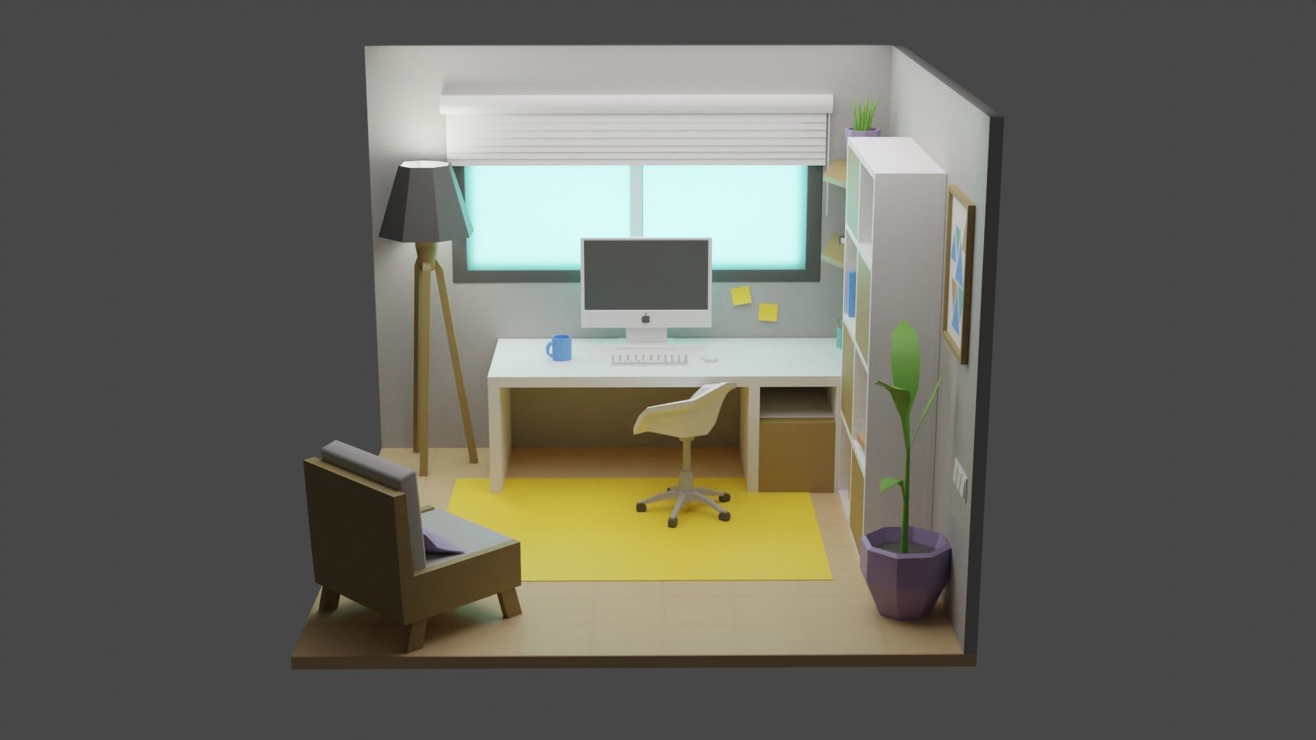 Office Room 6 Low-poly 3D model_2