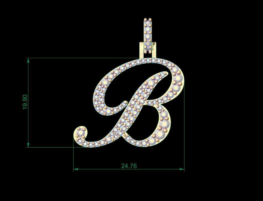 Initial Letter B Necklace Pendant Alphabet Pendant 3D print model_6