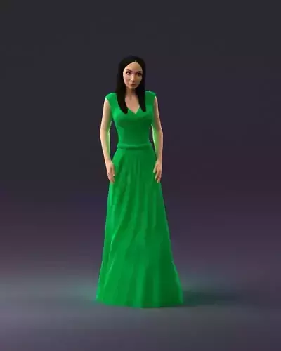 woman in Long green dress long hairs 1088