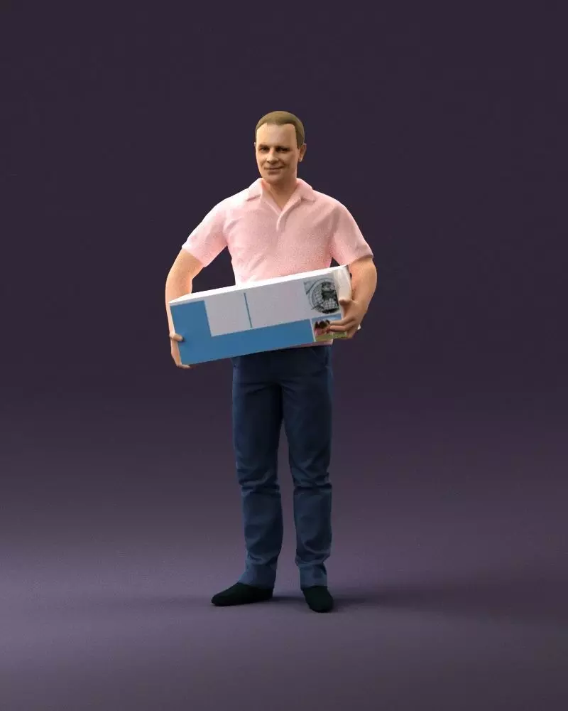 man in white polo jeans box in hands 1094 3D model