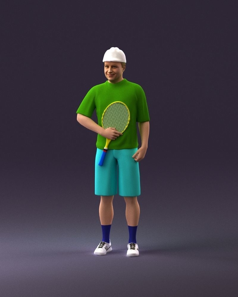 man in green top and tennis rocket 1113 3D model_10