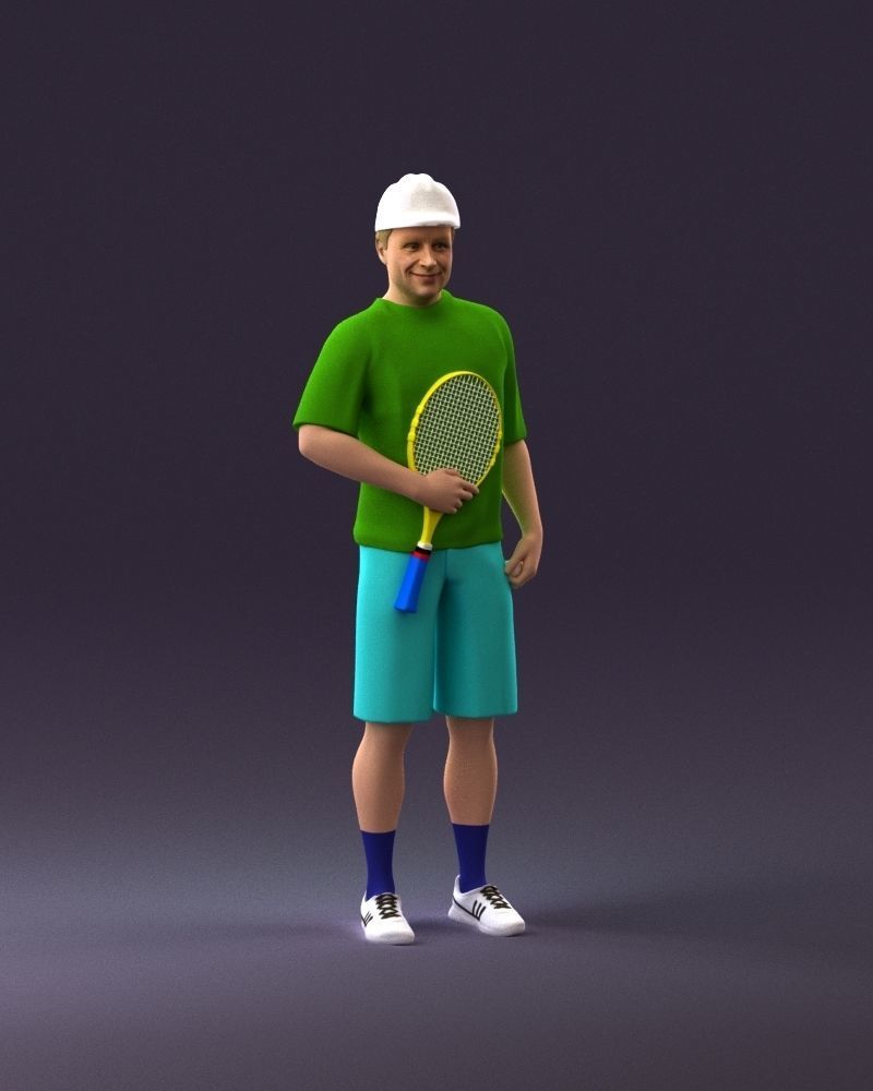 man in green top and tennis rocket 1113 3D model_1