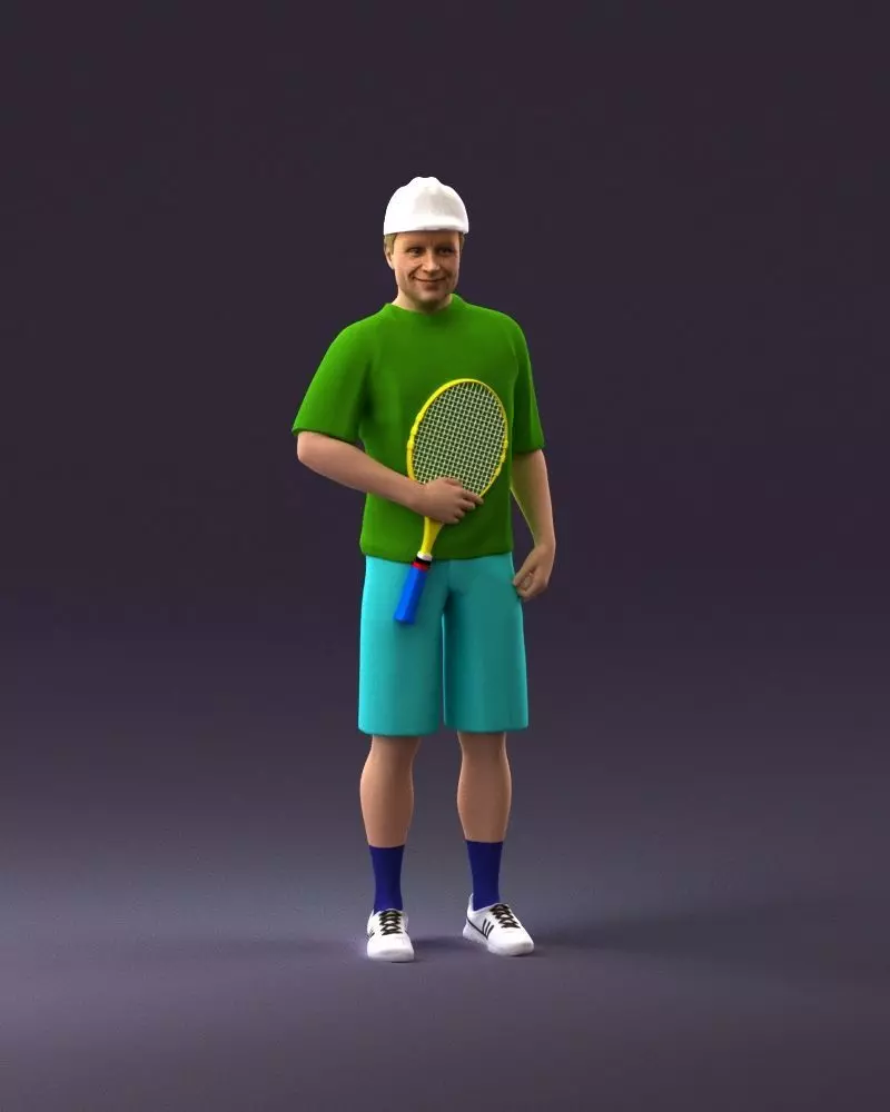man in green top and tennis rocket 1113 3D model_0