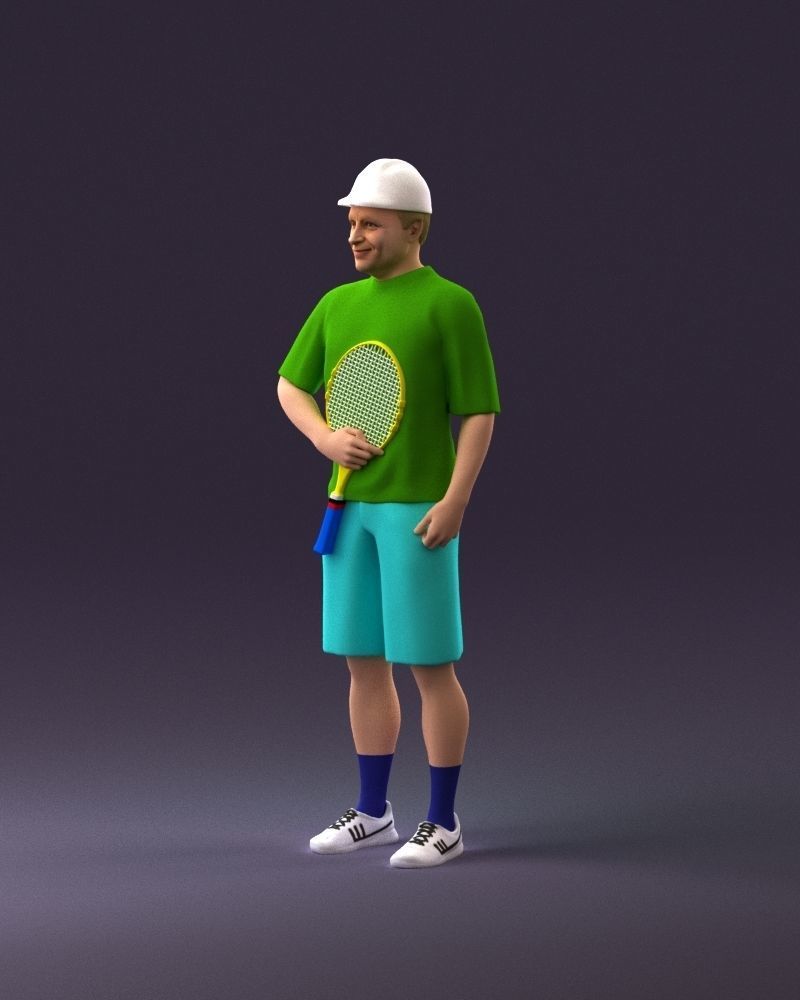 man in green top and tennis rocket 1113 3D model_9