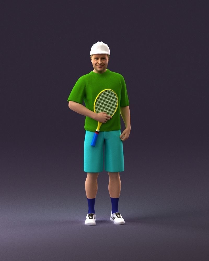 man in green top and tennis rocket 1113 3D model_11
