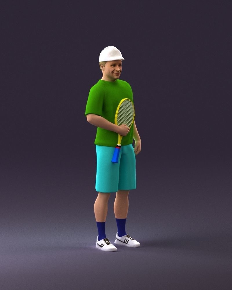 man in green top and tennis rocket 1113 3D model_2