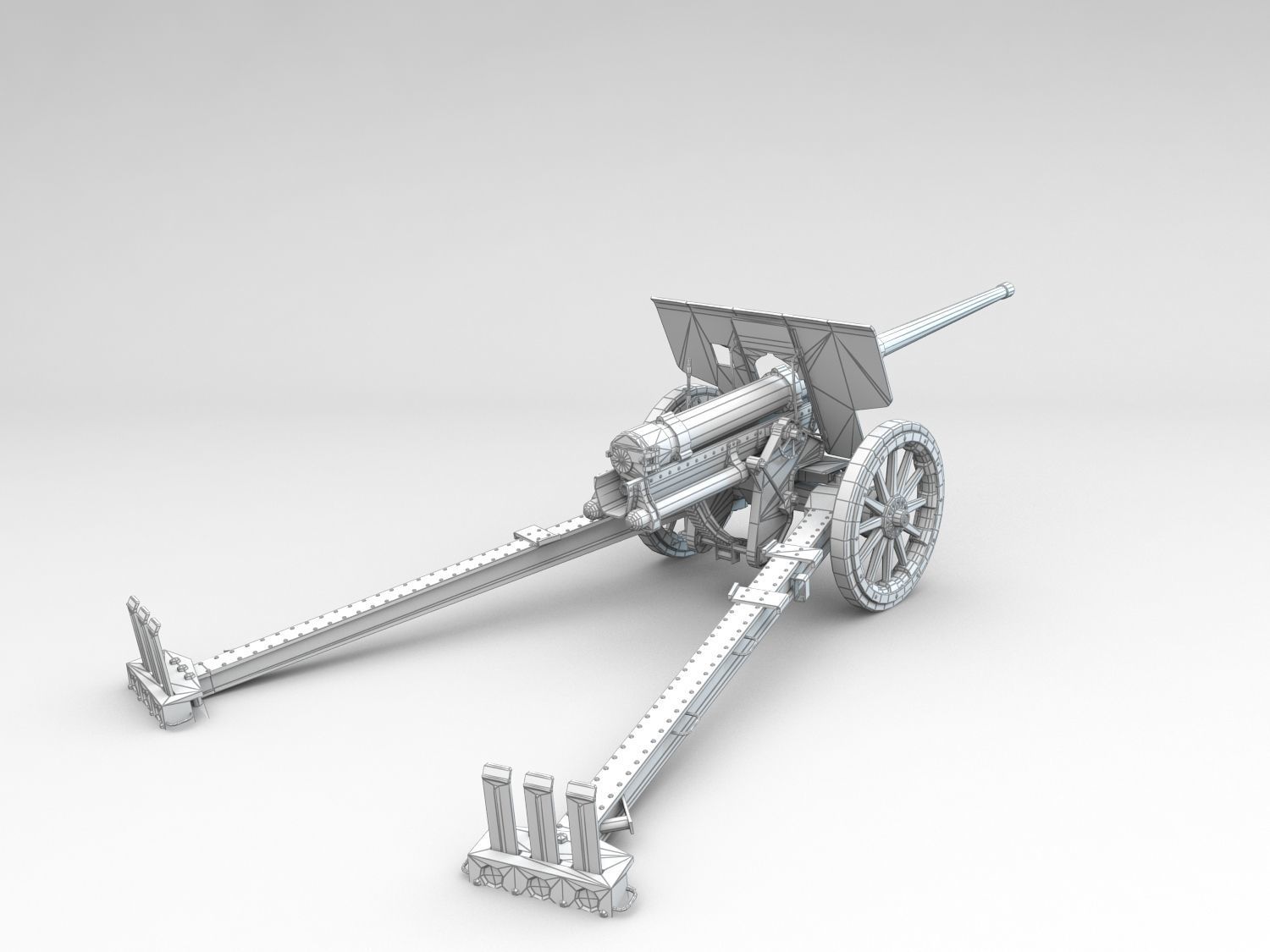 Low Poly Type 92 10 cm cannon Low-poly 3D model_9