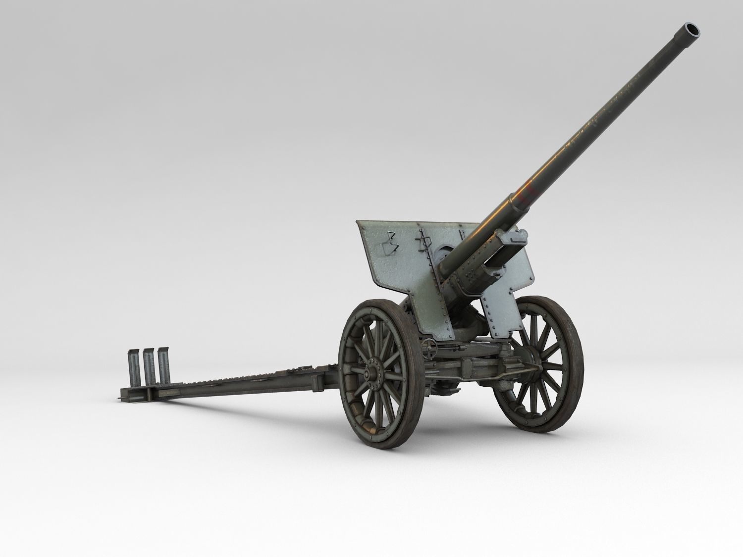 Low Poly Type 92 10 cm cannon Low-poly 3D model_2