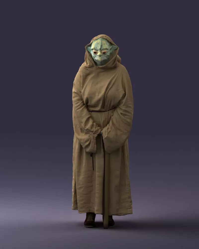 000305 Alien Monk with Staff 1101 3D model