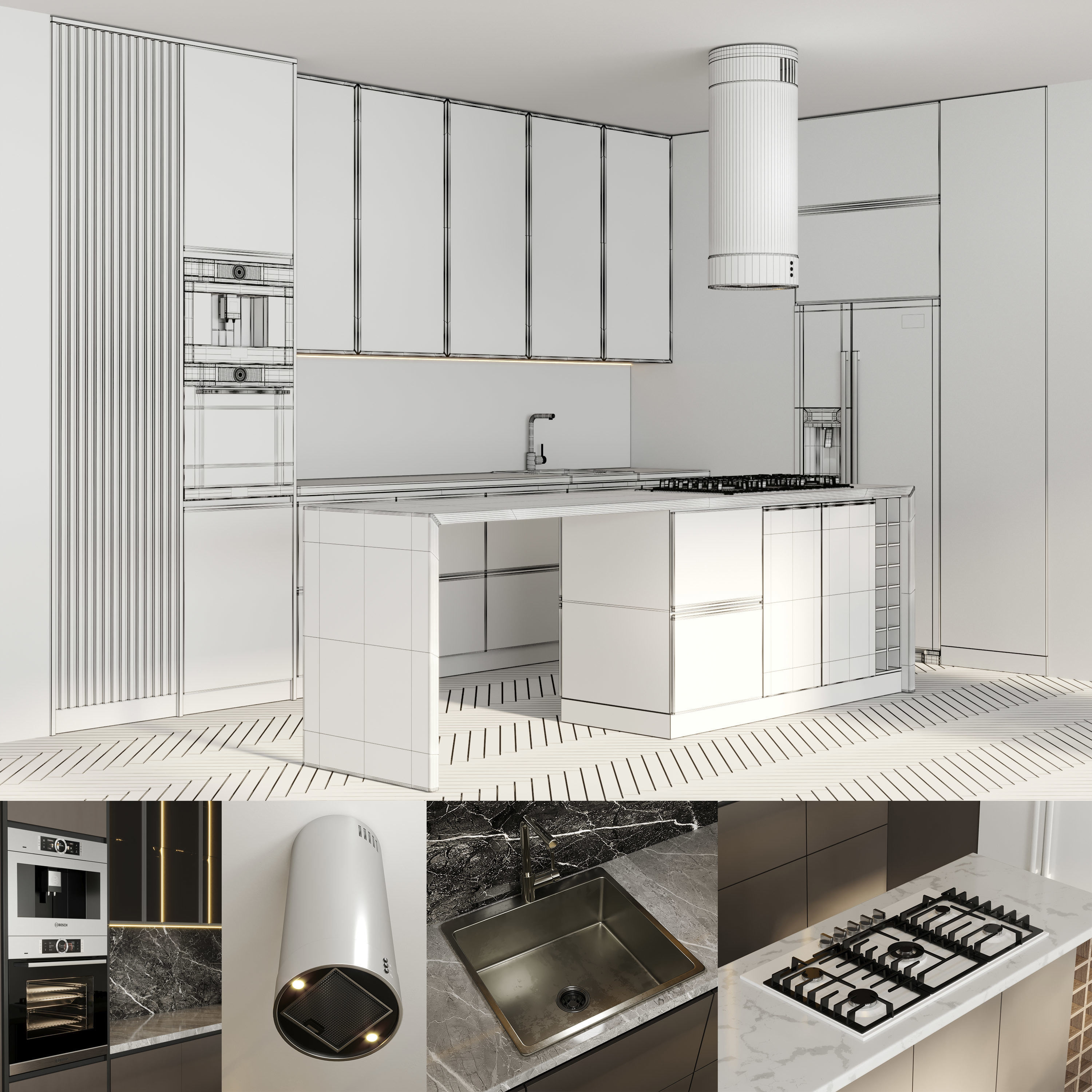 Hadi Kitchen Appliance Bosch Kitchen No 14 Low-poly 3D model_6