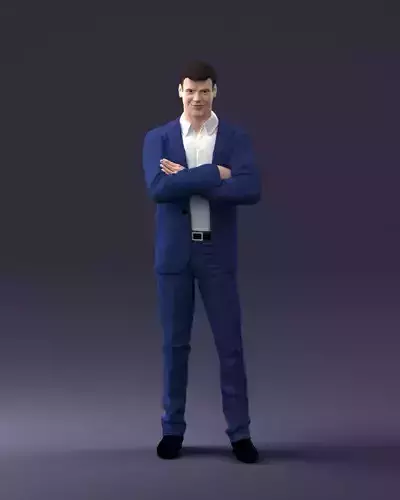 000234 Man in Blue Suit Crossed Arms Pose 1217 3dp