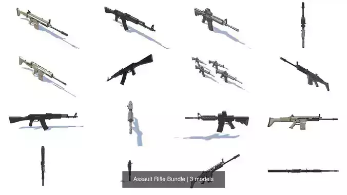 Assault Rifle Bundle 3D Model Collection
