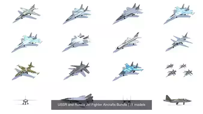 USSR and Russia Jet Fighter Aircrafts Bundle 3D Model Collection