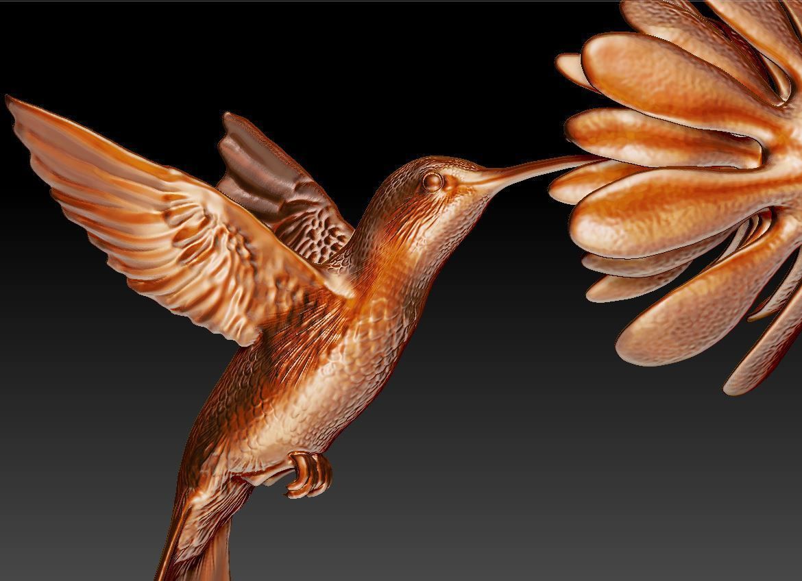 Hummingbird model with flower 3D print model_8