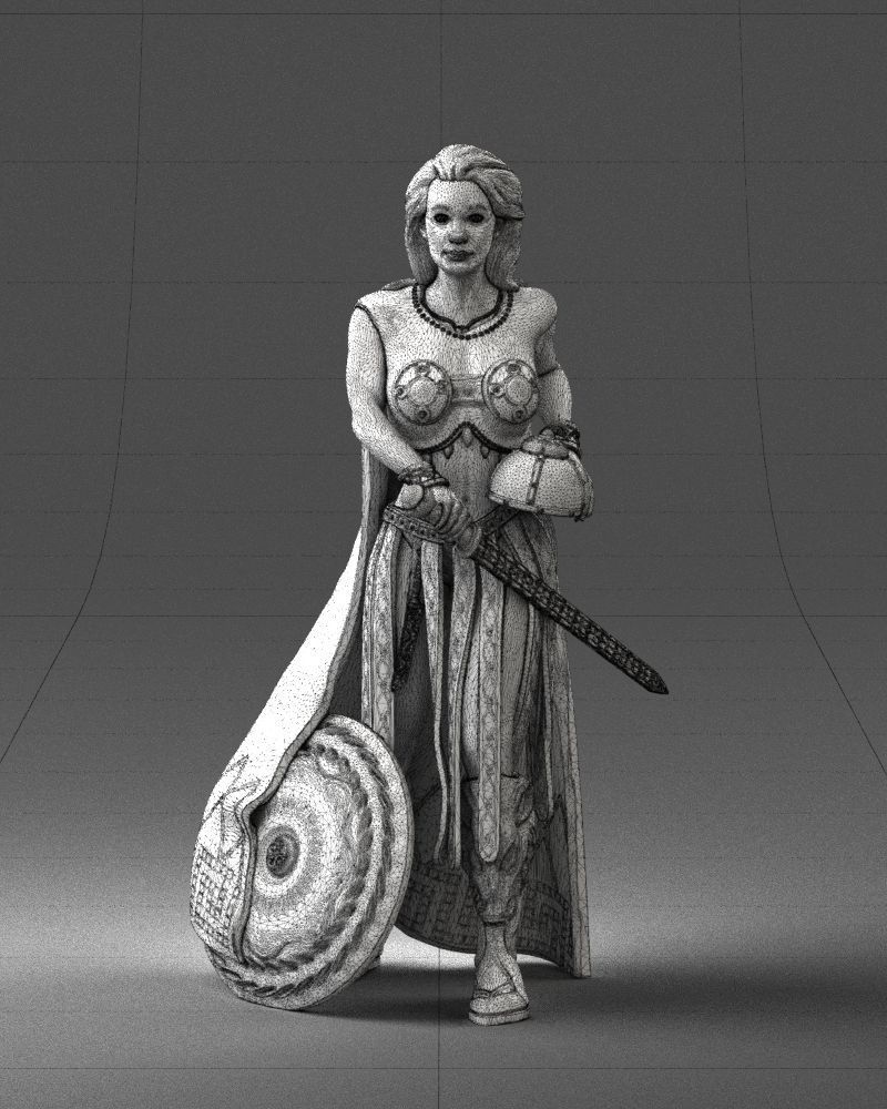 Woman in warrior costume 0067 3D Print Ready 3D print model_5