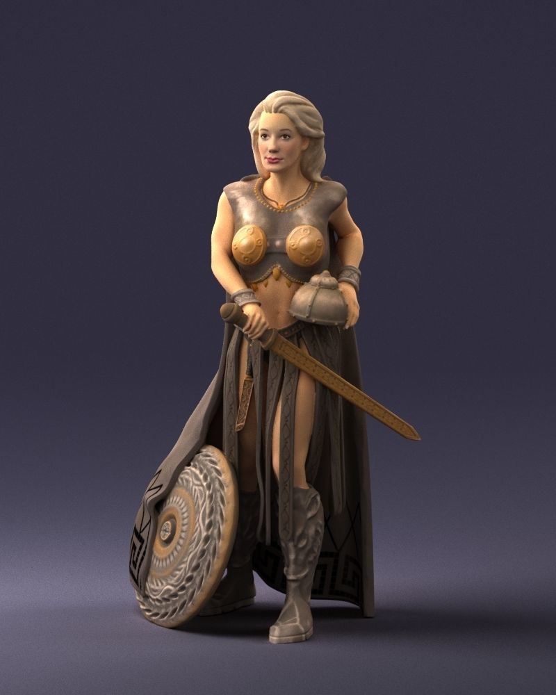 Woman in warrior costume 0067 3D Print Ready 3D print model_33